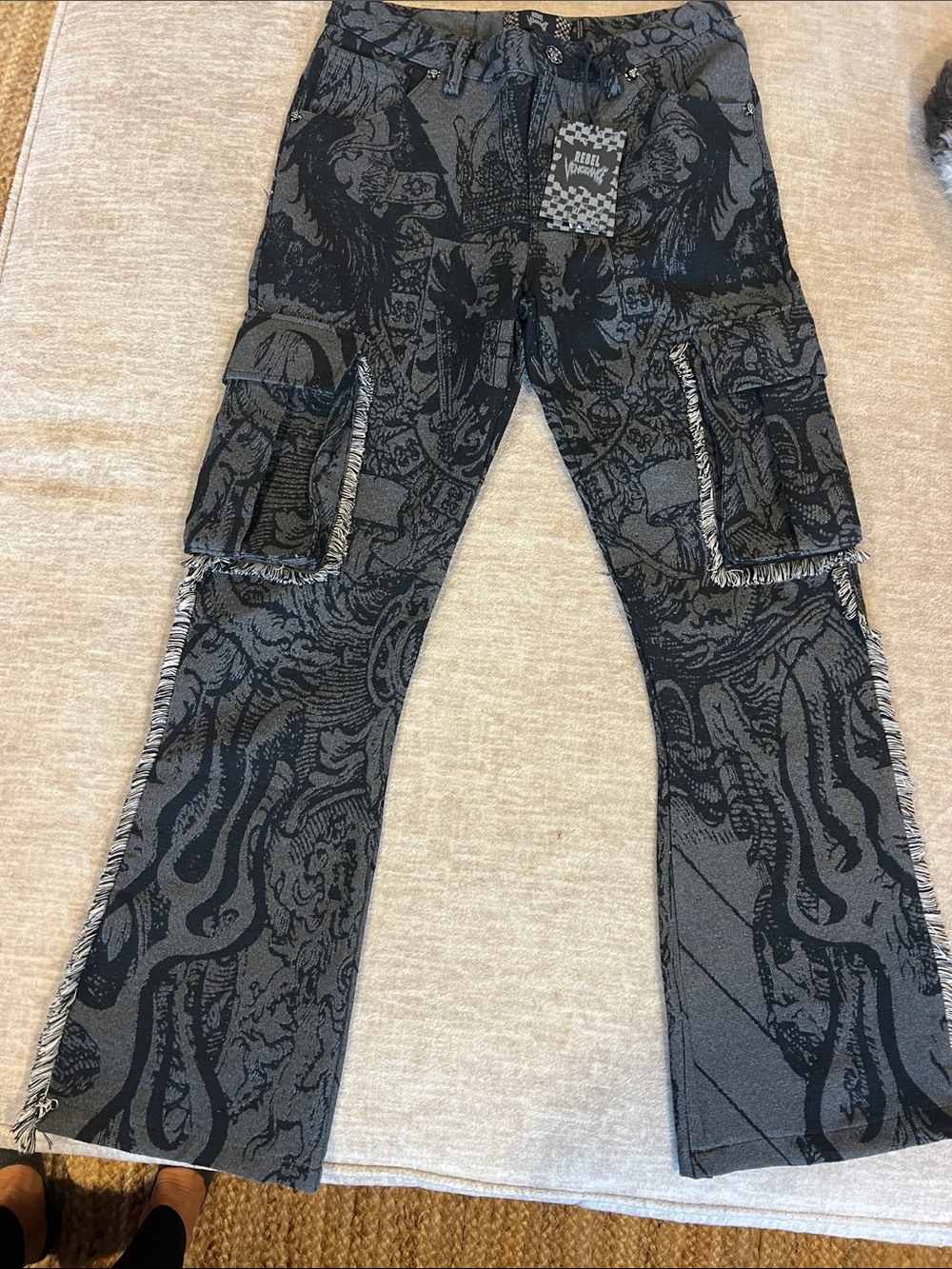 Rebel Vengeance Patterned Bootcut Cargo Jeans